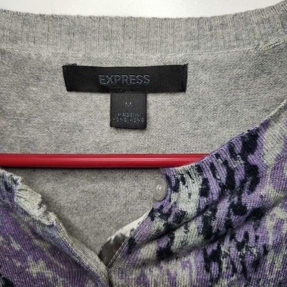 Express Cardigan Womens M Purple Swirl Print 3/4 Sleeve Button Up Vintage 2006 - Picture 3 of 9